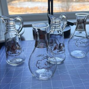 4 Vinaigrette & Oil Pyrex cruets vintage condition with minimal wear gold marks
